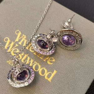 Diseñador Viviane Westwood Jewelry Empress Dowager Xis Versión alta Super Saturno Gradiente Full Diamond Estereoscópico Orbe Medio Collar Luz de lujo HIG