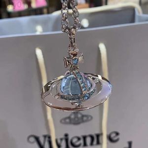 Designer Viviane Westwood Jewelry Western Empress Dowager grand glacier bleu nouveau collier saturne femme luxe de luxe haut de gamme