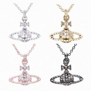 Designer Viviane Westwood Collier Saturne Full Diamond Lumière Luxury Ins Small Classic Personality Colliers Ajustement T7FD #