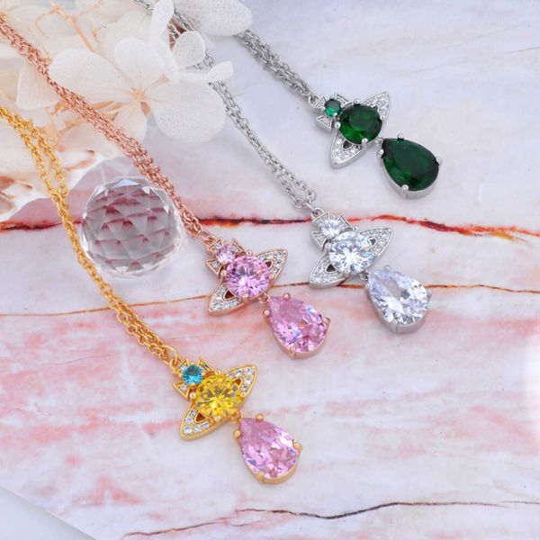Designer Viviane Westwood West Wood New Little Water Drop Full Diamond Pendant Collier charmant IMS