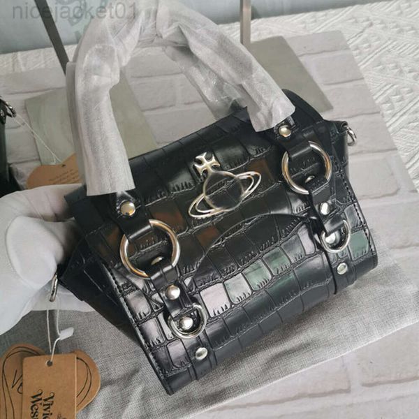 Diseñador Viviane Westwoods Bolso Viviennewestwood Dowager's Bag Nuevo Saturno Patrón de cocodrilo Lacado de cuero Bolso de mano para bola de masa Betty Mini bolso cruzado