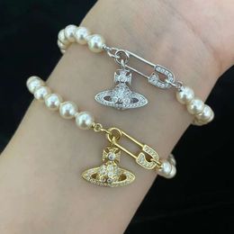 Designer Viviane Westwoods Bijoux Viviennr Western Empress Dowager High Edition Classique Ouyang Nana 3D Saturn Pin Bracelet de perles pour femmes