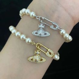 Ontwerper Viviane Westwoods Sieraden Viviennr Western Empress Dowager High Edition Classic Ouyang Nana 3d Saturn Pin Parelarmband voor dames