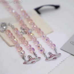 Designer Viviane Westwoods Vivienen Empress Dowager Xis Super Sparkling Pink Crystal Diamond Saturn Collier Bracelet Femme Star Luxe et à la mode Nouveau style