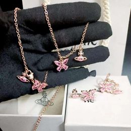 Designer Vivieene Viviane Westwood Jewelry New Western Pink Diamond Diamond Green Diamond Butterfly Collier Feme