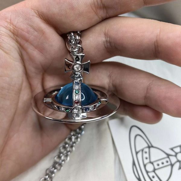 Designer Viviene Westwood Nouvelle Viviennewestwood Impératrice Douairière Western Grand Stéréo Saturne Orb20mm Boule De Cristal Ufo Collier Femme Chandail Chaîne Haute Version