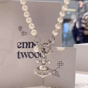 Ontwerper Viviene Westwoods Nieuwe Viviennewestwood Hoge versie van keizerin-weduwe Vivians Ship Anchor Saturn Parelketting voor vrouwelijke niche Licht Luxe Planet Pea