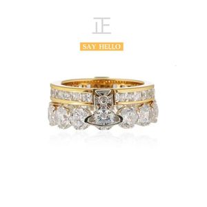 La créatrice Viviene Westwoodthe Western Empress Dowager's Same Vivienne Double Layer Amovible Sparkling Diamond Crown Ring a High-end Feel Light Luxury Design