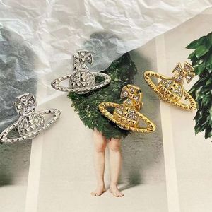 Designer Vivienen Westwoods Boucles d'oreilles bijoux Dowager Saturn Planet Simple Fashion Diamond