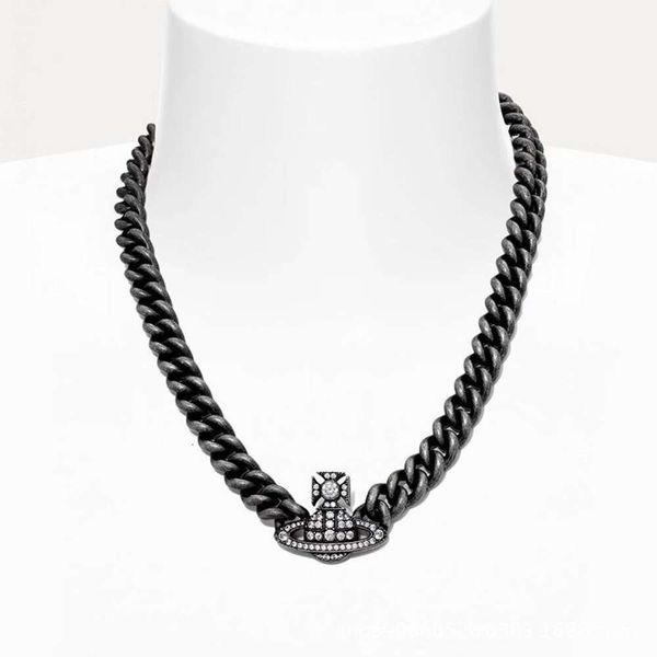 Diseñador Vivienen Westwoods Collar de joyería Versión alta Emperatriz viuda occidental Imán de diamantes completo Collar de ángulo P de Saturno Igual que la estrella punk