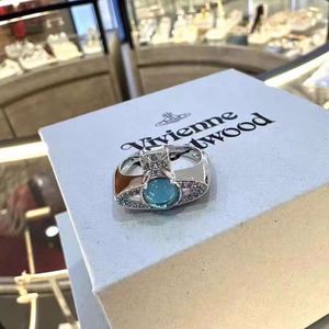 Designer Vivienen Westwoods Bijoux Anneaux Nouveau Western Aqua Blue Saturn Transit Bead Ring Haute Qualité Terre Planète Verre Perle Anneau 7 Eve Cadeau 2024