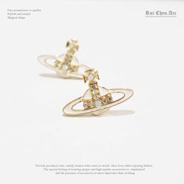 Designer Viviennes Westwoods Boucles d'oreilles Empress Dowager Xis Same Saturn Full Diamond Small Group Email Drop Glaze S925 Silver Needle Ear Clip Ear Studs Boucles d'oreilles