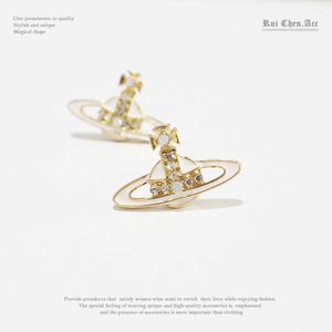 Designer Viviennes Westwoods Boucles d'oreilles Empress Dowager Xis Same Saturn Full Diamond Small Group Email Drop Glaze S925 Silver Needle Ear Clip Ear Studs Boucles d'oreilles