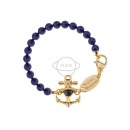 Designer Westwood Blue Gold Stone Beads Ship Anchor Earth Bracelet Instagram Star Style haut de gamme