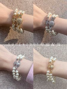 Designer VW Pearl Magnetic Budle Bracelet Full Diamond Shining Double Layer Three Poly Volyle Blogger Network Red