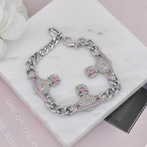 Designer VW Pink Diamond Saturne Bracelet Femme Personnalité Fashion Multime Chain