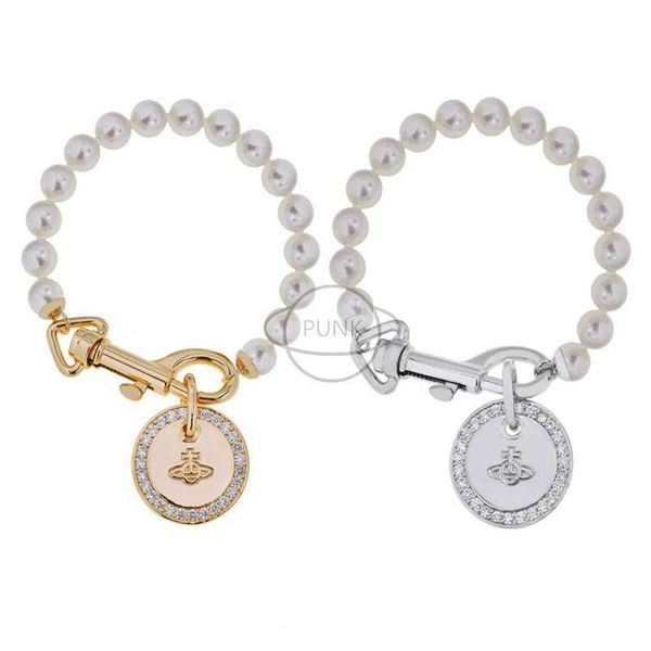 Designer Westwood Zircon Round Br P-Corner Pearl Bracelet Light Luxury Temperament Instagram Hot Femmes