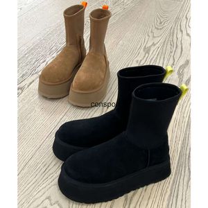 Designer W uggies Klassieke Dipper laars Kastanjebont Schapenvacht pantoffels Shearling Tazz Nieuwe Muiltjes Dames Heren Ultra Platform Laars Instappers Suède Bovenwerk Comfort Winter