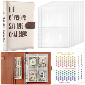 Titular de tarjetas de billetera de diseñador, 100 sobres Libro de desafío de ahorro de dinero, Libro de ahorro de dinero 100 Pocket Prior-Numbered