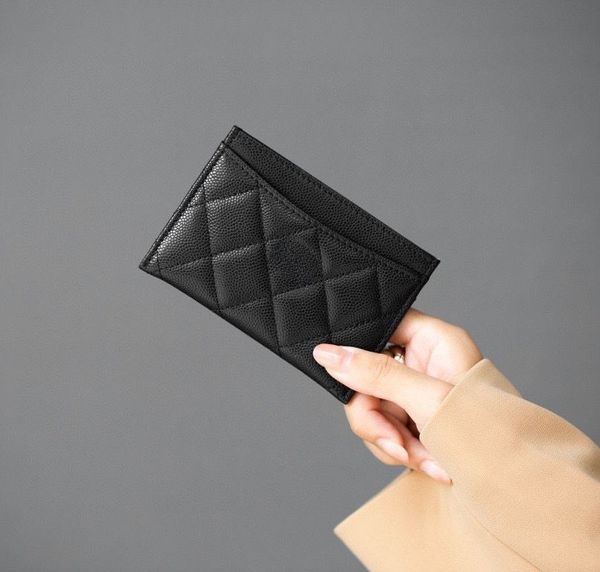 Titulaire de la carte de portefeuille de concepteur Femme Petit portefeuille Caviar Femmes Véritable Mini sac en cuir matelassé Mode Pochette de haute qualité Porte-monnaie Porte-cartes d'identité de crédit