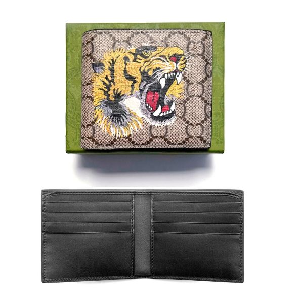 Portefeuille de créateur en cuir de haute qualité Old Flower Men's Black Wallet Two Fold Card Clip multiple sac à sac d'argent avec boîte