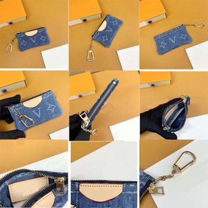 Billetera de diseñador llave de hebilla Anillo de hebilla Moneda Billetera Denim Soporte de tarjeta de crédito para mujeres y para hombres Pequeñosa billetera con caja y bolsita de polvo Billetera