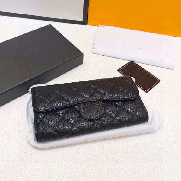 Cartera de diseñador Monedero de lujo Letras dobles Carteras con solapa Monederos europeos para hombres Mujeres Embrague de cuero de caviar negro