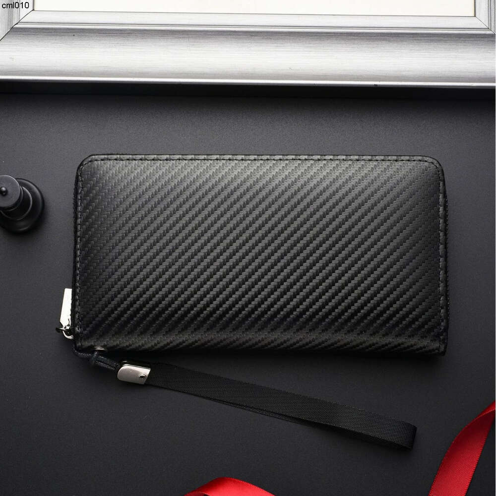 Cartera de diseñador Nueva cremallera comercial con patrón de fibra de carbono larga para hombre con gran capacidad y múltiples posiciones para tarjetas {categoría}