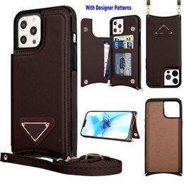 Designer Wallet Phone Cases Crossbody pour iPhone 13 Pro Max 14Plus 12 11 8 avec Lanyard Strap Credit Card Holder PU Leather Protective Purse Kickstand Cover Women Girl