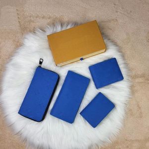 portefeuille de designer sacs à main pour femmes fleurs de gaufrage bleu mode hommes portefeuilles lettres de luxe titulaires de cartes de crédit dames pochettes d'argent avec boîte d'origine