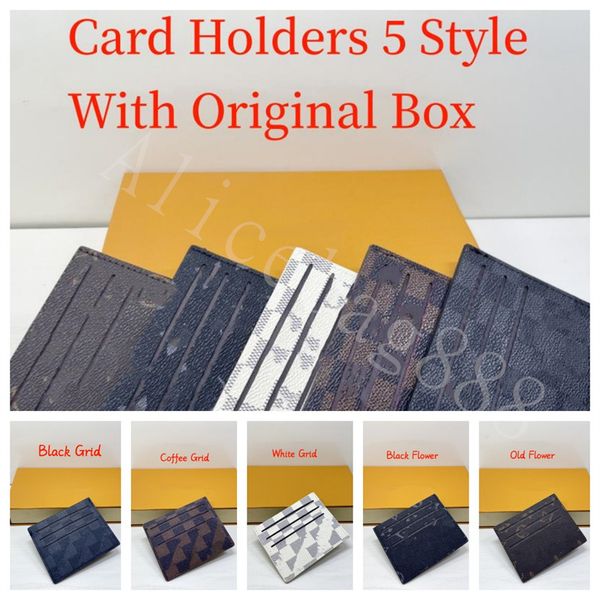 Carteras de diseñador Titulares de tarjetas para mujeres Hombres Estilo cuadrado 5 colores Tarjeta de crédito Foto Monedero Bolsos de moda Llavero Efectivo Moneda Embrague Mini bolso Lona marrón Con caja original