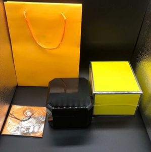 Boîtes à montres de styliste, boîtes en bois noir de qualité supérieure, coffret cadeau pour brochures et cartes avec sac de certificat inclus pour affichage