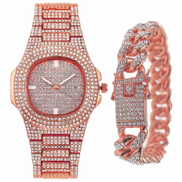 Reloj de diseñador Reloj de busto hacia abajo Reloj de hombre helado Reloj de diamantes completo Hip Hop Incrustación de diamantes Moda Oro Plata Rosa Regalo al por mayor