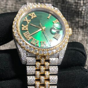 Montre Designer Iced Moissanite Full Out Diamonds Watch Mouvement PASS TEST fermoir original Mécanique Or Mixte Qualité Argent