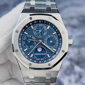 Designer montre des montres mécaniques automatiques de luxe 26574st Disque bleu Perpetual Calendar en acier inoxydable masque de lune