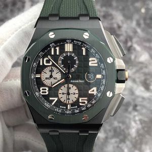 Designer Watch Luxe automatische mechanische horloges Stijl 26405CE Groene keramische ring Chronograaffunctie Transparant onderweg polshorloge
