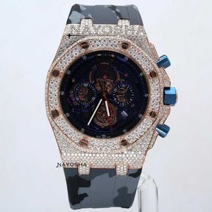 Designer Watch Luxury Automatic Mechanical Watchs Fashion Skeleton Hollow Wristwatch entièrement glacé Vvs Vvs Moisanite Diamant Dark Dark Military Print Mens Mo