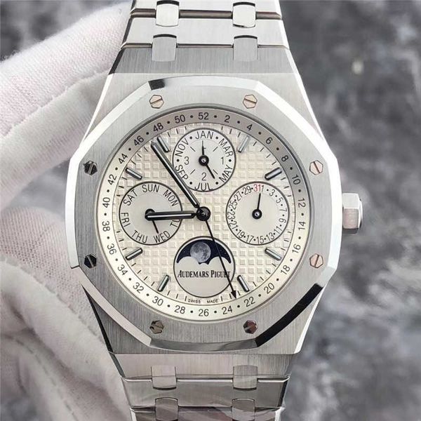 Designer Watch Luxury Automatic Mechanical Watches 26574st Perpetual Calendar en acier inoxydable Chase de lune transparente en bas de mouvement complet Mouvement complet