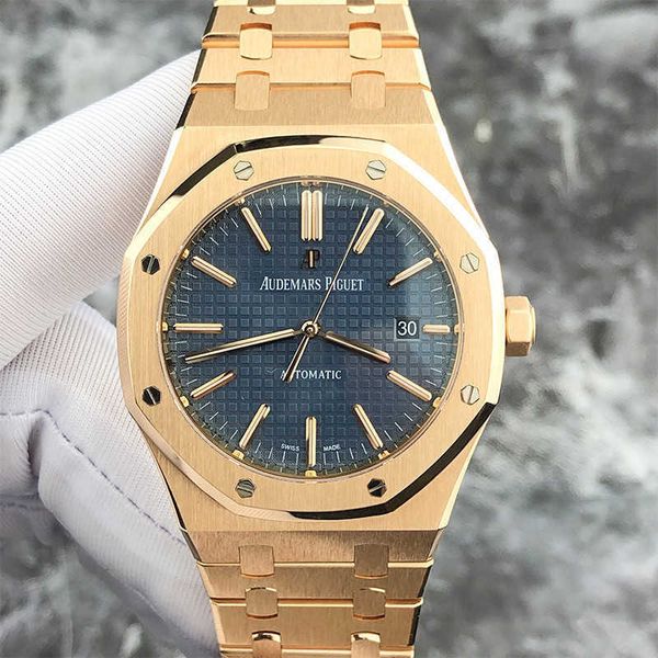 Designer Watch Luxury Automatic Mechanical Watches Series 15400or Rose Gold Blue Face Grand Plaid Male Movement Wristwatch