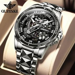 Montre de créateur Montres de luxe pour hommes Mécanique OUPINKE Montre-bracelet Saphir Montre automatique Hommes Classique Squelette Acier inoxydable Étanche