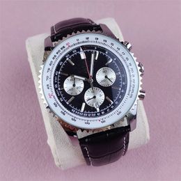 Montre de créateur Montre pour hommes Montre de luxe à quartz Mode Navitimer Chronographe Verre Saphir Mode Montre De Luxe Noir Bracelet en cuir marron Sb046