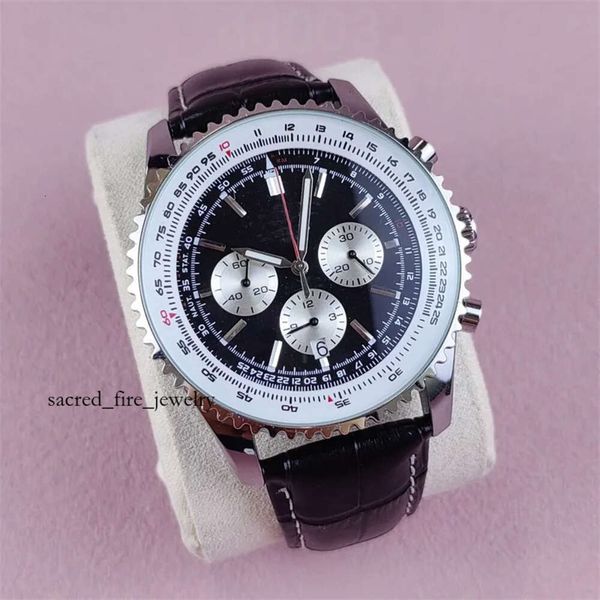 Diseñador Mira para hombre Mira de lujo de cuarzo Moda de pulsera Navitimer Cronógrafo Sapphire Glass Fashion Montre de Luxe Black Brown Leath 6805