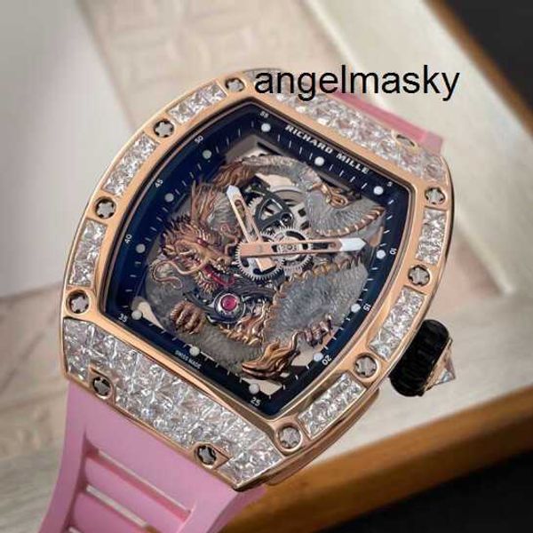 Montre de créateur RM Montre-bracelet RMWatch Montre-bracelet Rm57-03 Diamant original RM5703 Or rose Crystal Dragon Édition limitée Loisirs