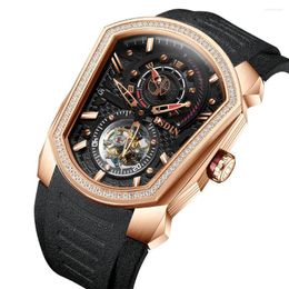 Reloj de diseño Tourbillon Relojes de pulsera Hombres Real Lujoso Diamante Zafiro Luminou Top Correa de caucho de lujo Reloj mecánico para hombres de negocios Personalizado