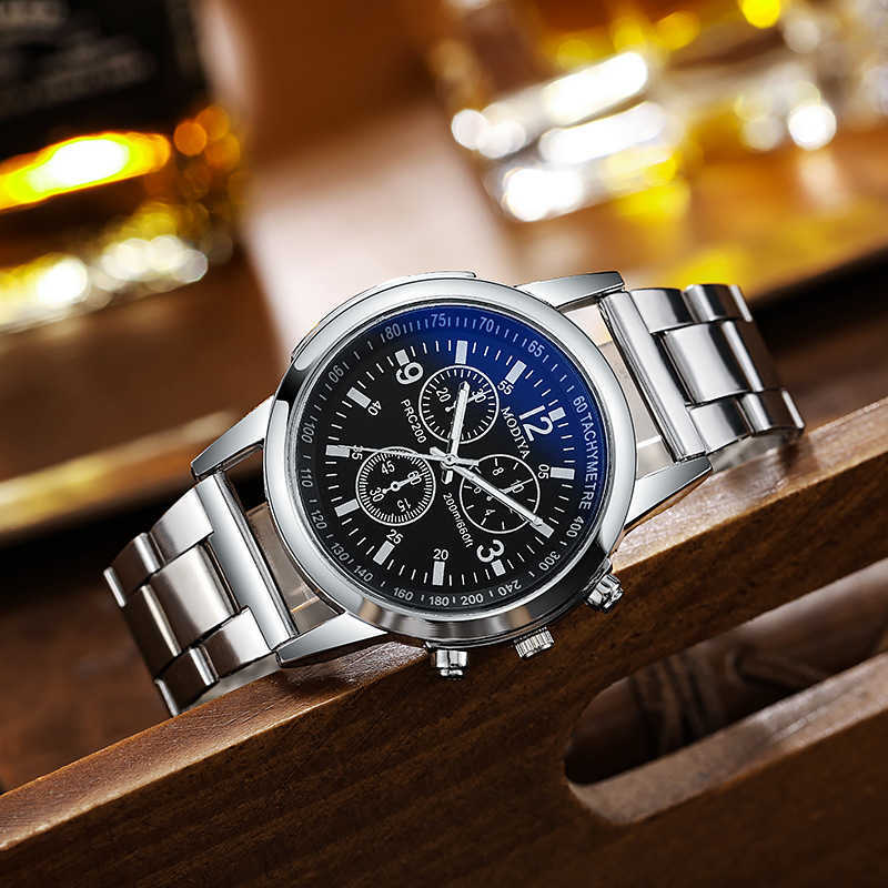дизайнерские часы, новые модные мужские кварцевые часы с синим светом, подарок со стальным ремешком, мужские подарки для мужчин