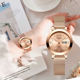 Reloj de diseño Relojes Wanghong Versión coreana para mujer Simple Impermeable Luminoso Doble Calendario No completamente automático