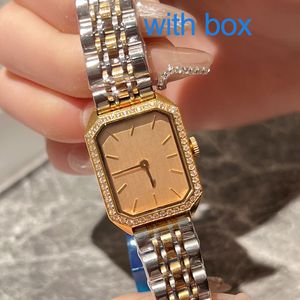 Reloj de diseño Moda para mujer Mesa cuadrada retro Relojes con movimiento de cuarzo suizo Correa de reloj de acero inoxidable de 24 mm Esfera de cristal con caja