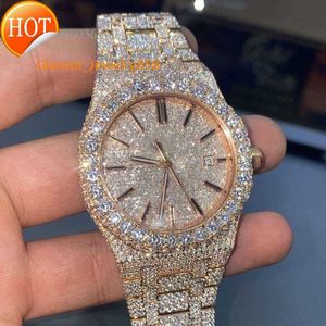 Montre de créateur pour femmes, montres de luxe personnalisées Vvs1 Moissanite diamant Hip Hop automatique fabriquées à la main en Mossanite cloutées en acier inoxydable