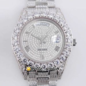 Designer Horloges 43mm Datum 228396 Aziatisch 2813 Automatische Herenhorloge 228398 Gypsophila Rome Markers Staal Big Diamond Bezel Bracelet Bling