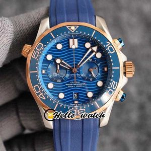 Designer horloges 44mm Dive 300mm Blue Texture Dial Quartz Chronograph Mens Horloge 210.30.44.51.03.001 Stopwatch Toon Rose Gold Steel Case